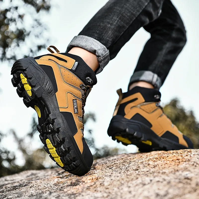GESENLANG Wear Resistant Water Resistant Slip Resistant High Top Outdoor Shoes Men's Brown-6