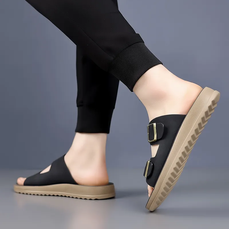 GESENLANG Rubber Sole PU Polyurethane Slip Resistant Abrasion Resistant Slide Slippers Men's-2