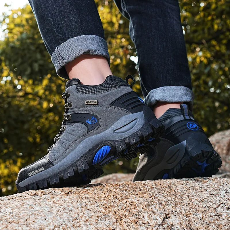 GESENLANG Anti Slip Wear Resistant Water Resistant Impact Resistant Mid Top Trekking Shoes Men's Gray-6