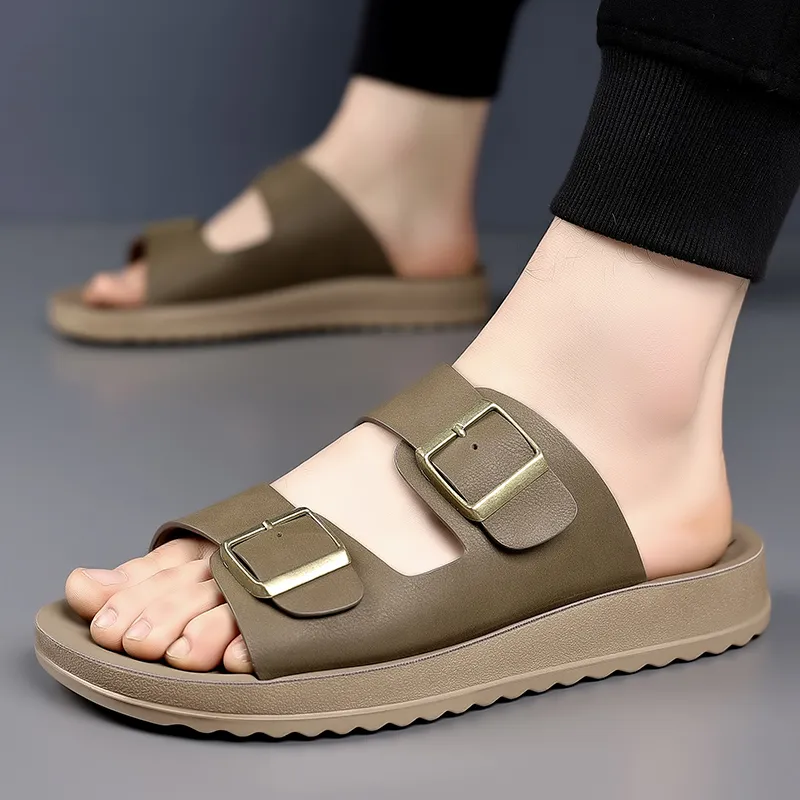 GESENLANG Rubber Sole PU Polyurethane Slip Resistant Abrasion Resistant Slide Slippers Men's-6