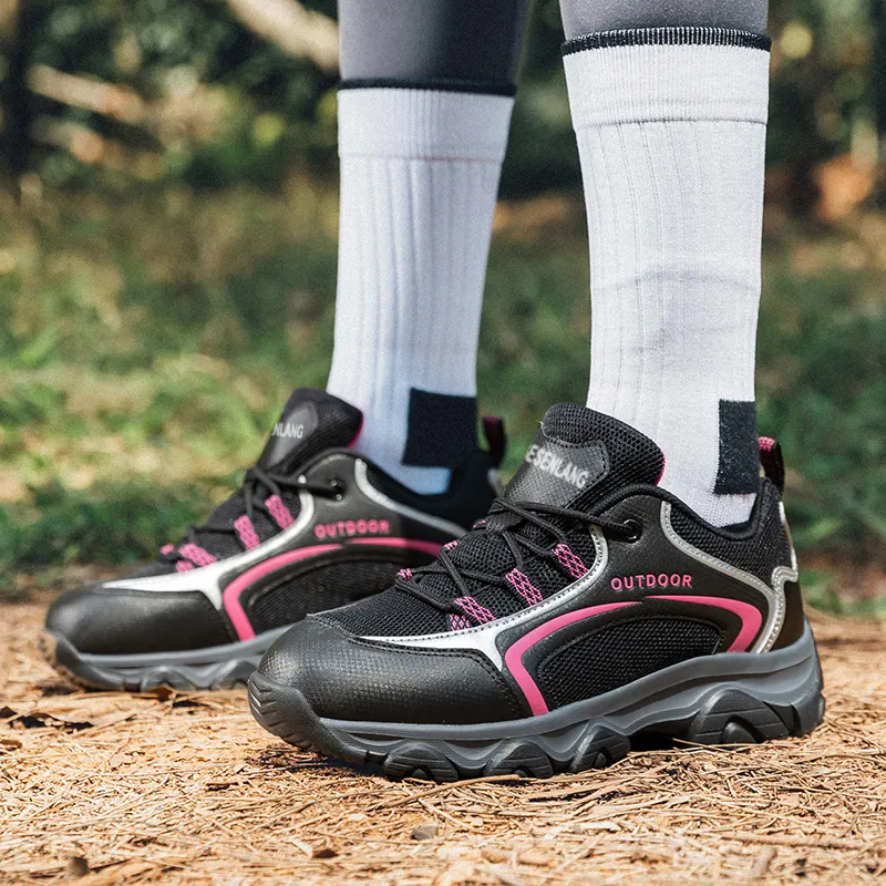 GESENLANG Cushioning Anti Slip Wear Resistant Breathability Low Top Trekking Shoes Women's Black Rose Red-5