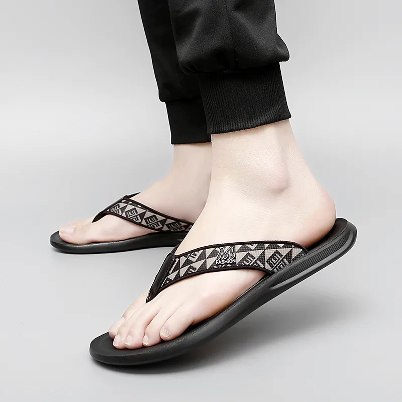 GESENLANG Abrasion Resistant Slip Resistant Flip Flops Men's Black-4