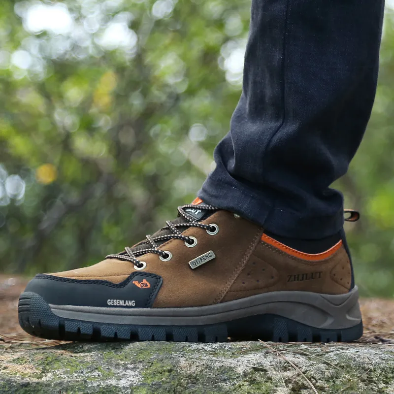 GESENLANG Non slip Wear resistant Impact resistant Low Top Outdoor Shoes Men's Brown-7