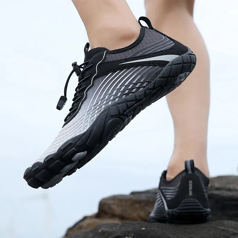 GESENLANG Slip Resistant, Breathable, Quick Dry River Trekking Shoes Men's Black White-8