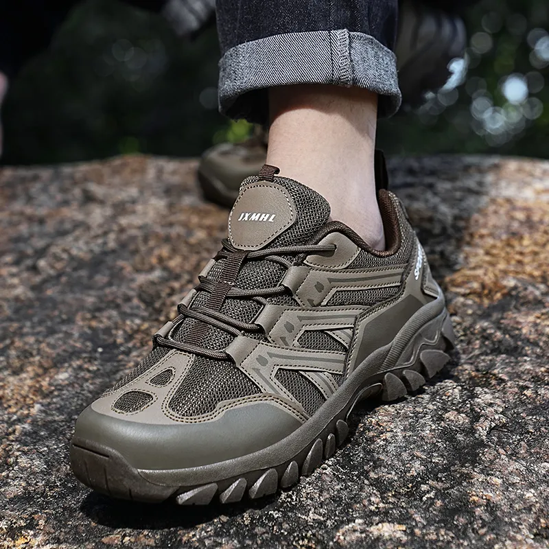 GESENLANG Wear Resistant Breathable Slip Resistant Low Top Outdoor Shoes Men's Khaki-6