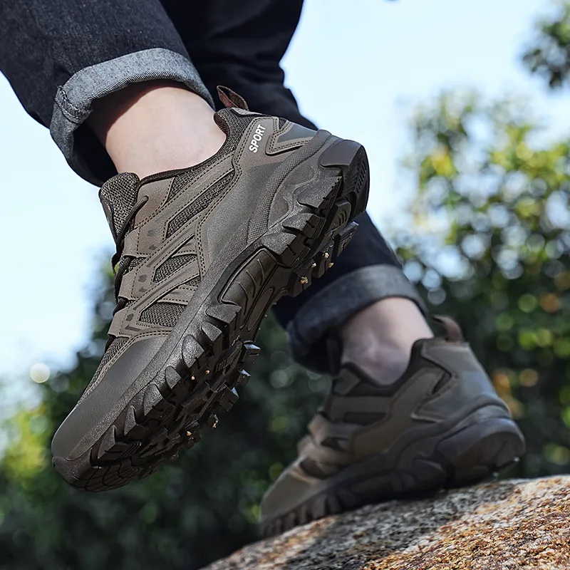 GESENLANG Wear Resistant Breathable Slip Resistant Low Top Outdoor Shoes Men's Khaki-8