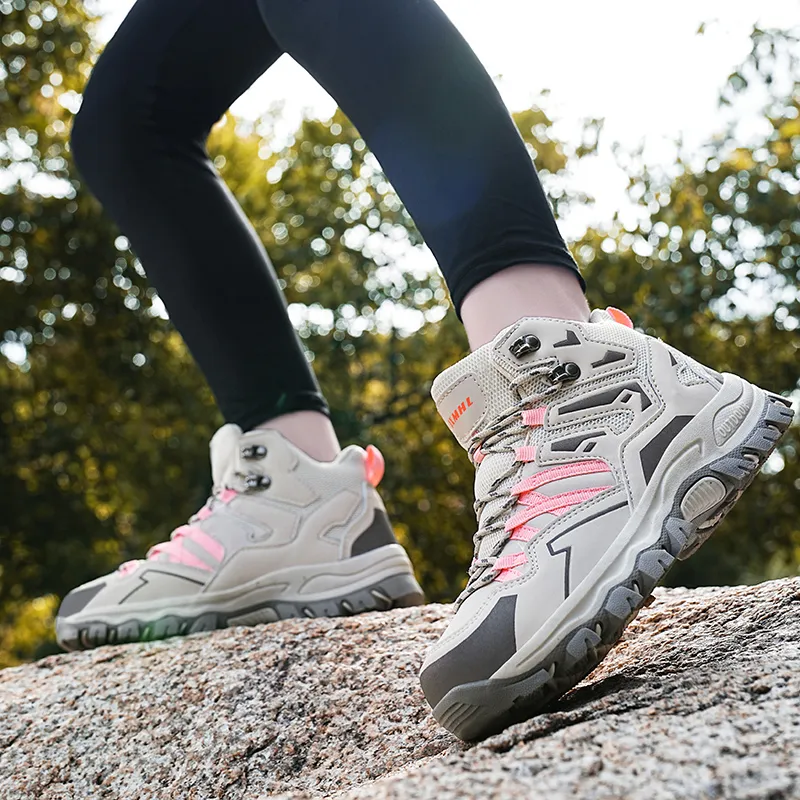 GESENLANG Slip Resistant And Breathable High Top Outdoor Shoes Women's Gray Pink-9