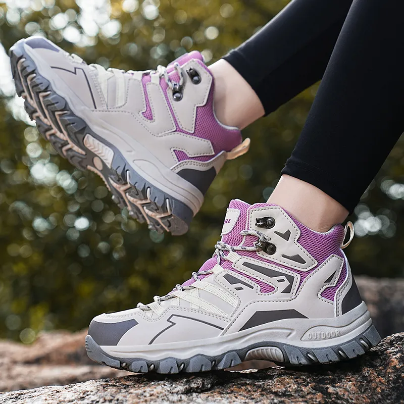 GESENLANG Waterproof Coverage High Top Outdoor Shoes Women's Gray Purple-6