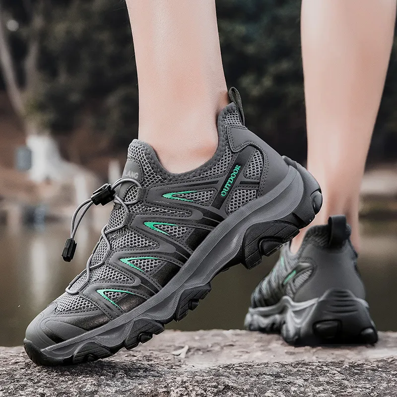GESENLANG Slip Resistant Breathable Impact Resistant Lightweight Low Top Outdoor Shoes Men's Dark Gray-7