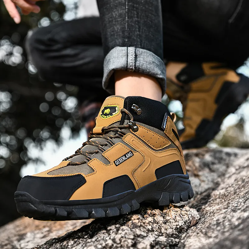 GESENLANG Wear Resistant Water Resistant Slip Resistant High Top Outdoor Shoes Men's Brown-7