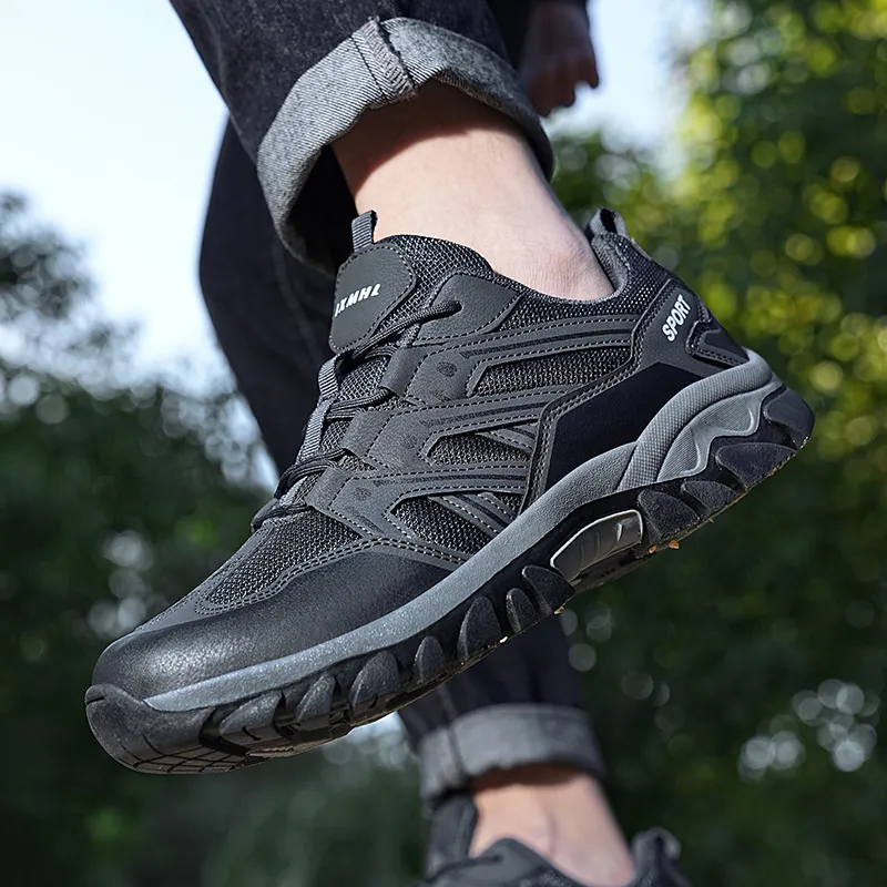 GESENLANG Wear Resistant Breathable Slip Resistant Low Top Outdoor Shoes Men's Black-7