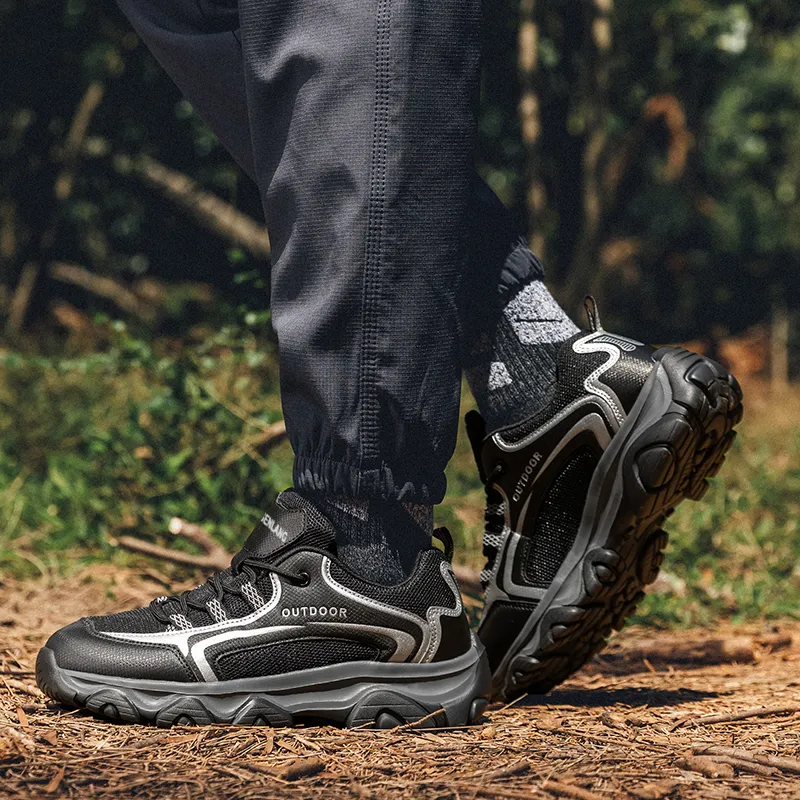 GESENLANG Cushioned Slip Resistant Breathable Low Top Trekking Shoes Men's Black-5
