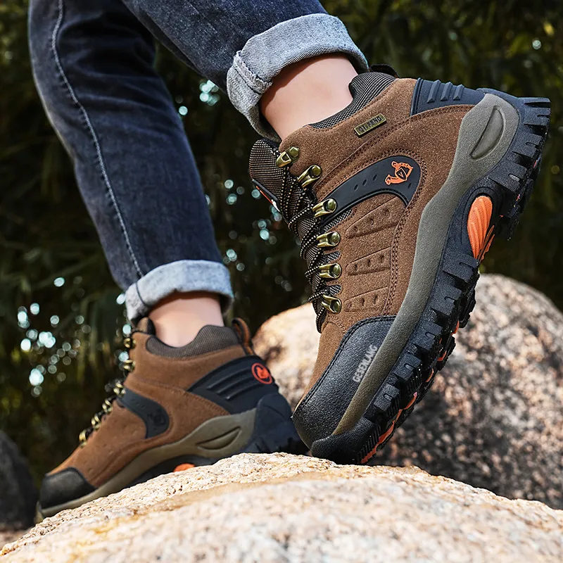 GESENLANG Anti Slip Wear Resistant Water Resistant Impact Resistant High Top Hiking Shoes Men's Dark Green-4