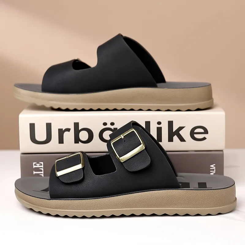 GESENLANG Rubber Sole PU Polyurethane Slip Resistant Abrasion Resistant Slide Slippers Men's-4