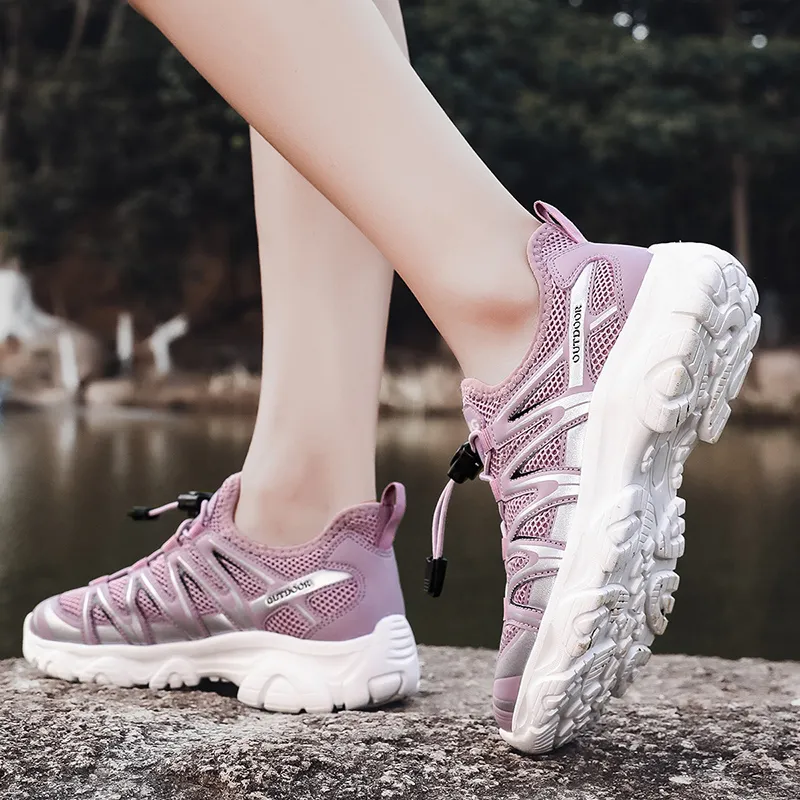 GESENLANG Anti Slip Wear Resistant Waterproof Breathable Lightweight Low Top Outdoor Shoes Women's Pink-6