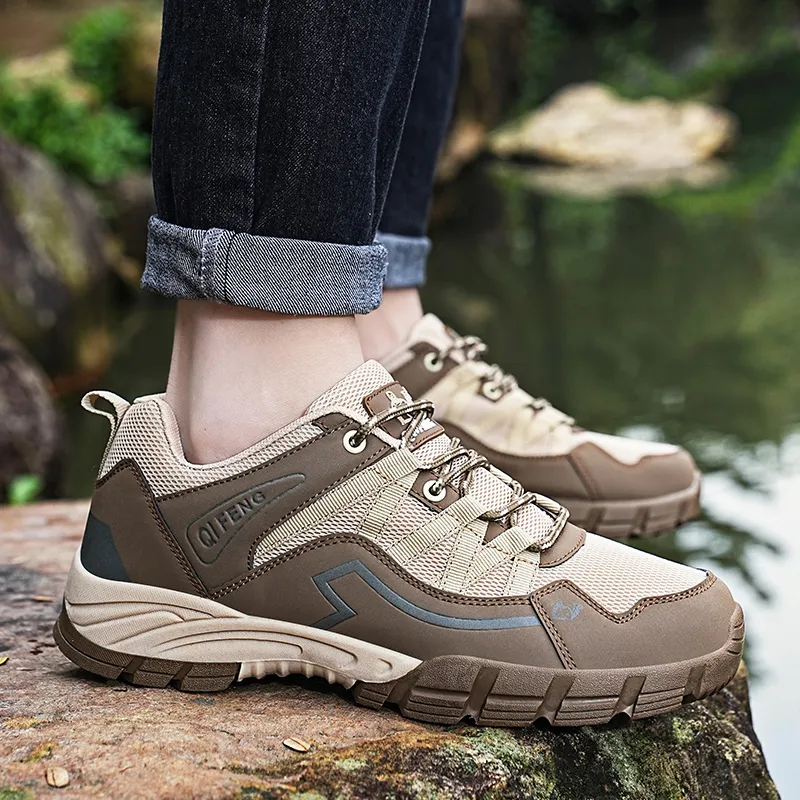 GESENLANG Cushioned Slip Resistant Breathable Low Top Outdoor Shoes Men's Brown-7