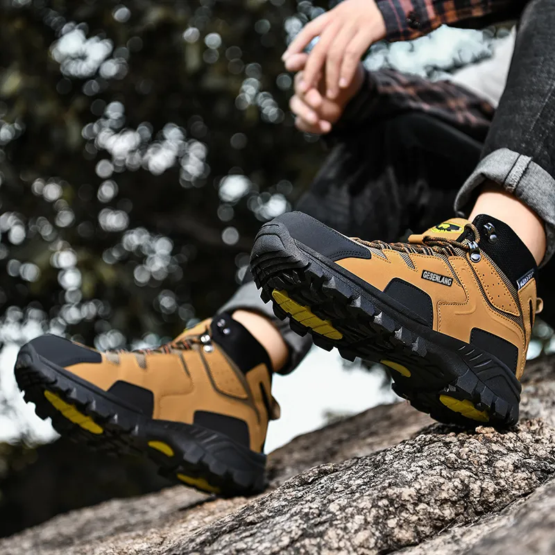 GESENLANG Wear Resistant Water Resistant Slip Resistant High Top Outdoor Shoes Men's Brown-8