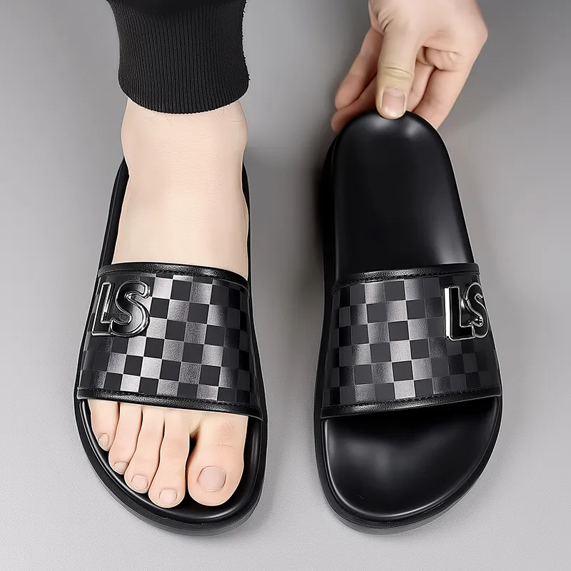 GESENLANG PU Polyurethane Rubber Sole Composite Sole Slip Resistant Odor Resistant Slide Slippers Men's Black-2