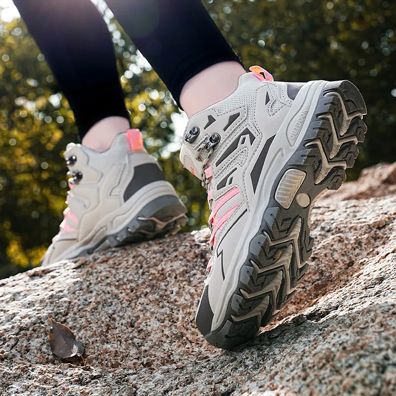 GESENLANG Slip Resistant And Breathable High Top Outdoor Shoes Women's Gray Pink-8