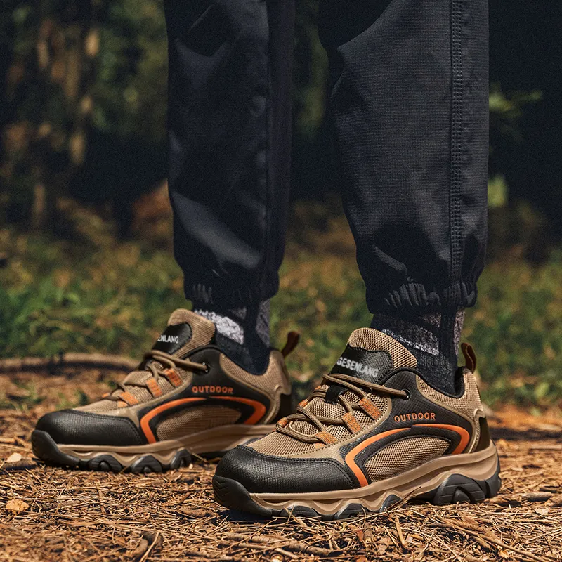 GESENLANG Cushioned Water Resistant Lightweight Coverage Low Top Trekking Shoes Men's Khaki-4