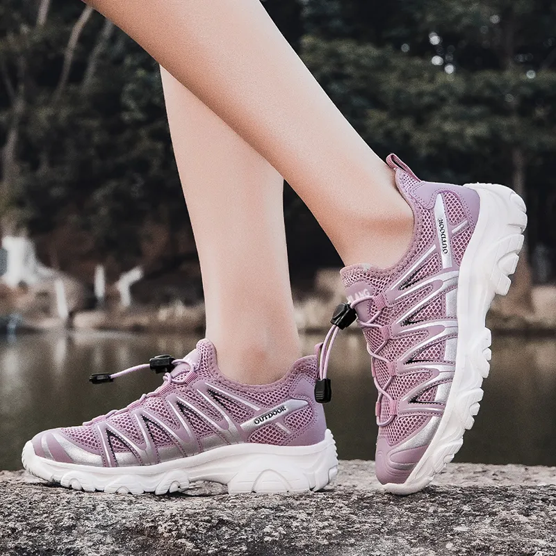 GESENLANG Anti Slip Wear Resistant Waterproof Breathable Lightweight Low Top Outdoor Shoes Women's Pink-7