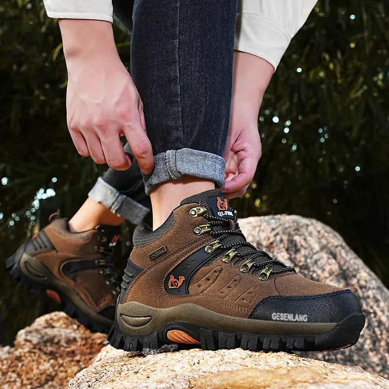 GESENLANG Anti Slip Wear Resistant Water Resistant Impact Resistant High Top Hiking Shoes Men's Dark Green-6