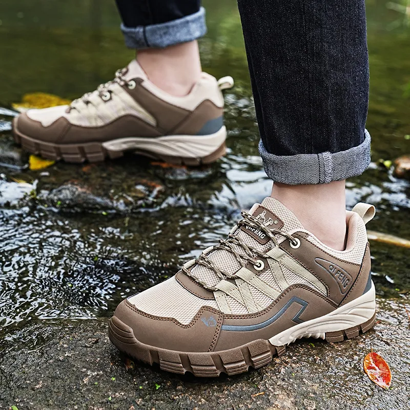 GESENLANG Cushioned Slip Resistant Breathable Low Top Outdoor Shoes Men's Brown-5