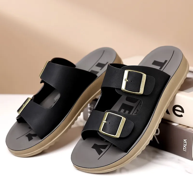 GESENLANG Rubber Sole PU Polyurethane Slip Resistant Abrasion Resistant Slide Slippers Men's-3