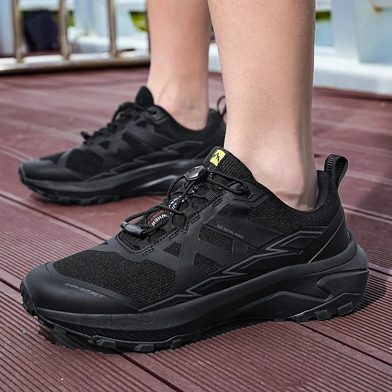 GESENLANG Cushioned Slip Resistant Breathable Lightweight Low Top Casual Running Shoes Men's Black-6