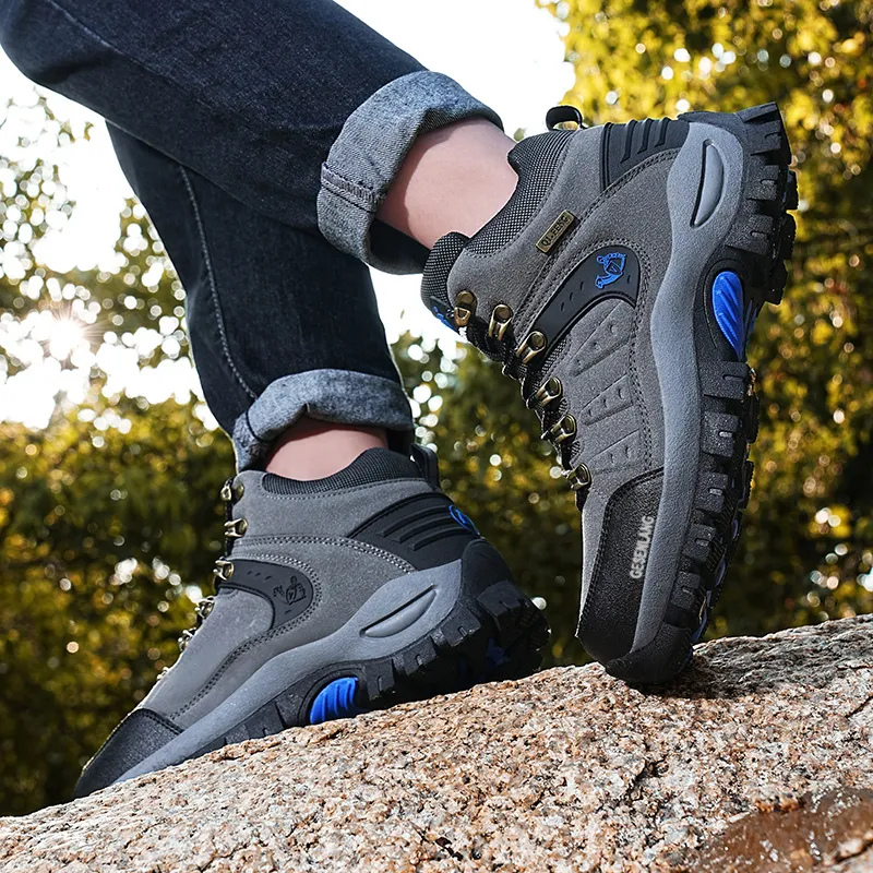 GESENLANG Anti Slip Wear Resistant Water Resistant Impact Resistant Mid Top Trekking Shoes Men's Gray-8