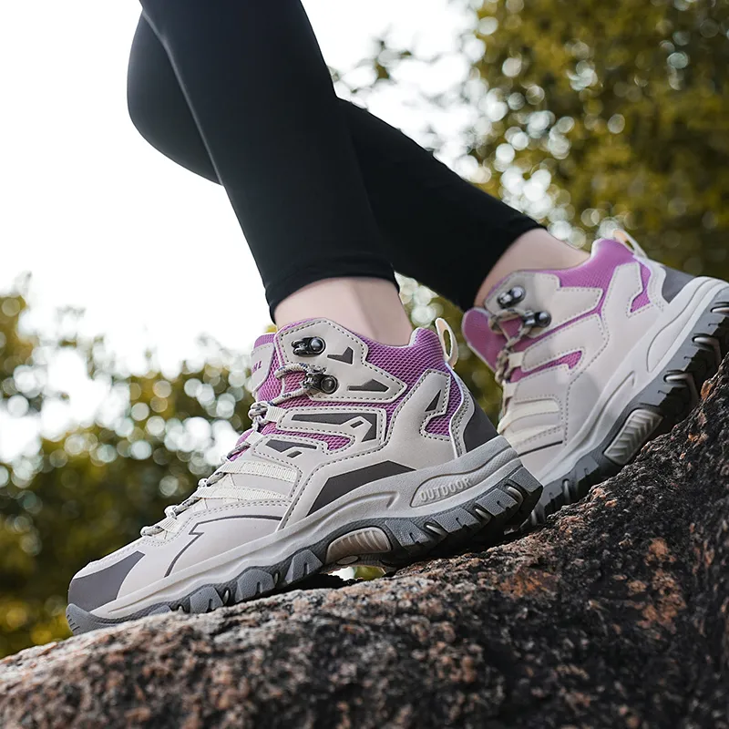 GESENLANG Waterproof Coverage High Top Outdoor Shoes Women's Gray Purple-7