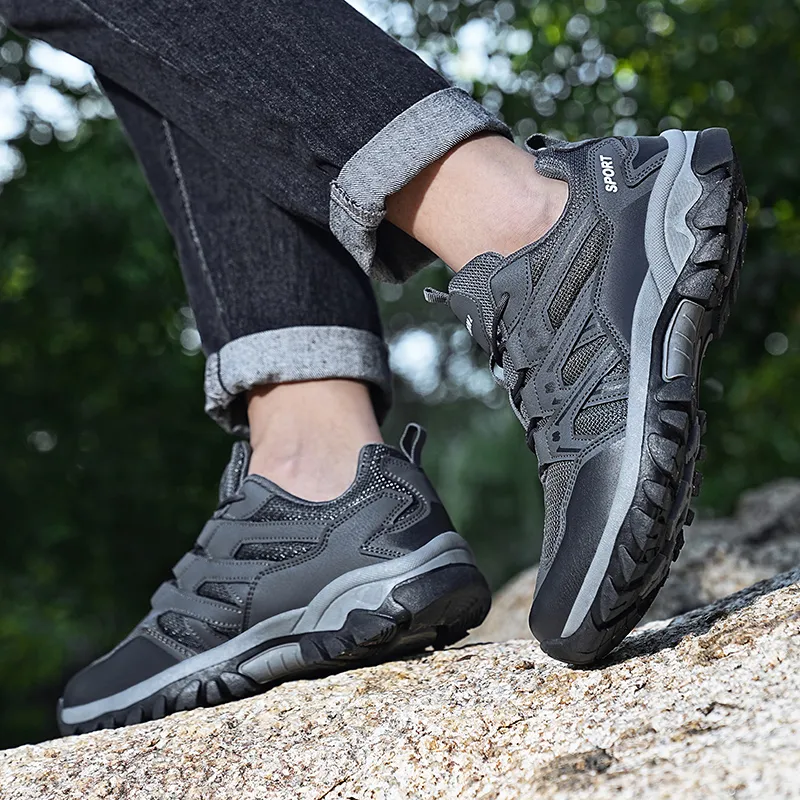 GESENLANG Wear Resistant Breathable Slip Resistant Low Top Outdoor Shoes Men's Black-6