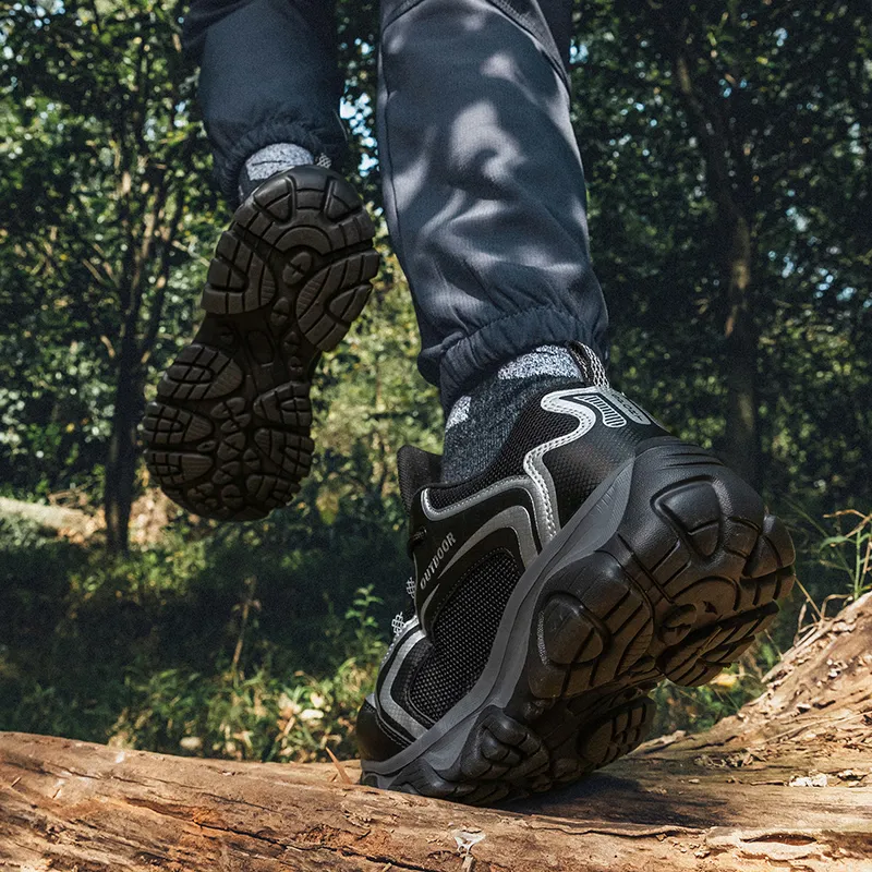 GESENLANG Cushioned Slip Resistant Breathable Low Top Trekking Shoes Men's Black-6