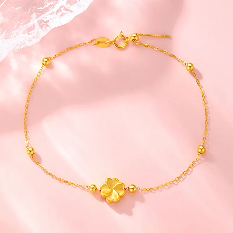 Lao Feng Xiang Dreamy Four Leaf Clover Series Gold Bracelet Women's-1
