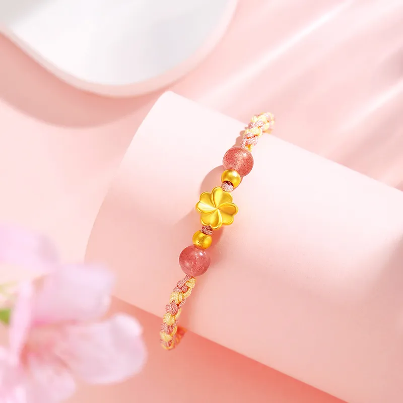 Lao Feng Xiang Lucky Four Leaf Clover Series Gold Bracelet Women's-3