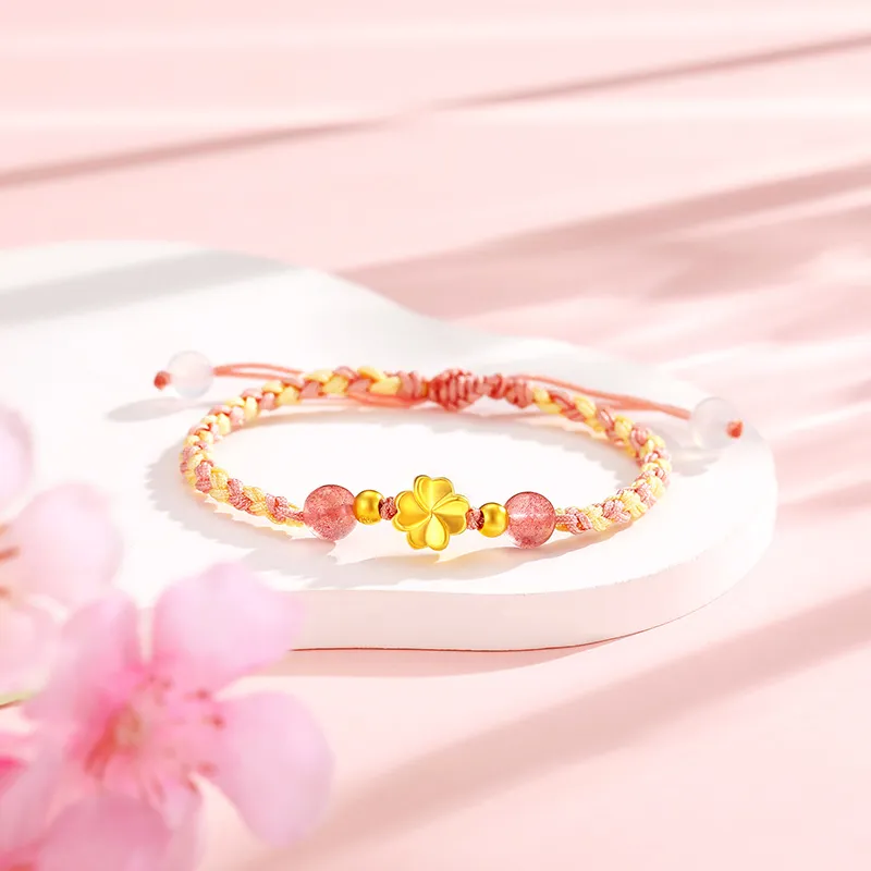 Lao Feng Xiang Lucky Four Leaf Clover Series Gold Bracelet Women's-2