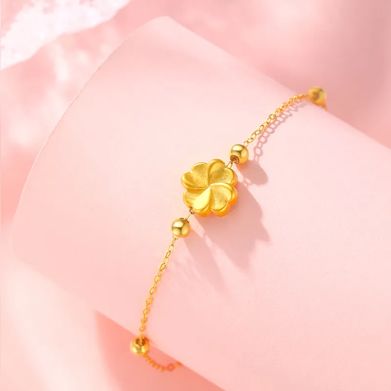 Lao Feng Xiang Dreamy Four Leaf Clover Series Gold Bracelet Women's-2