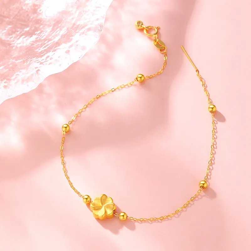Lao Feng Xiang Dreamy Four Leaf Clover Series Gold Bracelet Women's-4