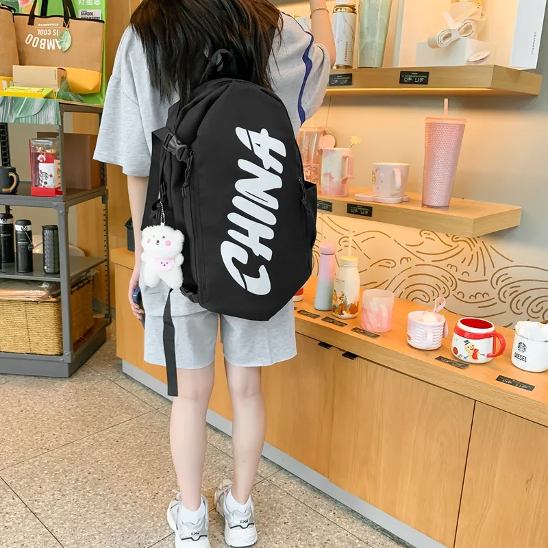 Ssweisiker Nylon Backpack Unisex Black/Grey/White/Brick Red-2