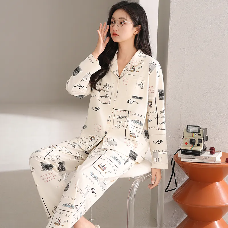 White Ran Pajama Set Women's Light Apricot-1