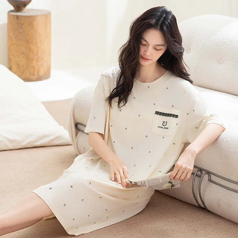 White Ran Nightgown Women's Apricot-4