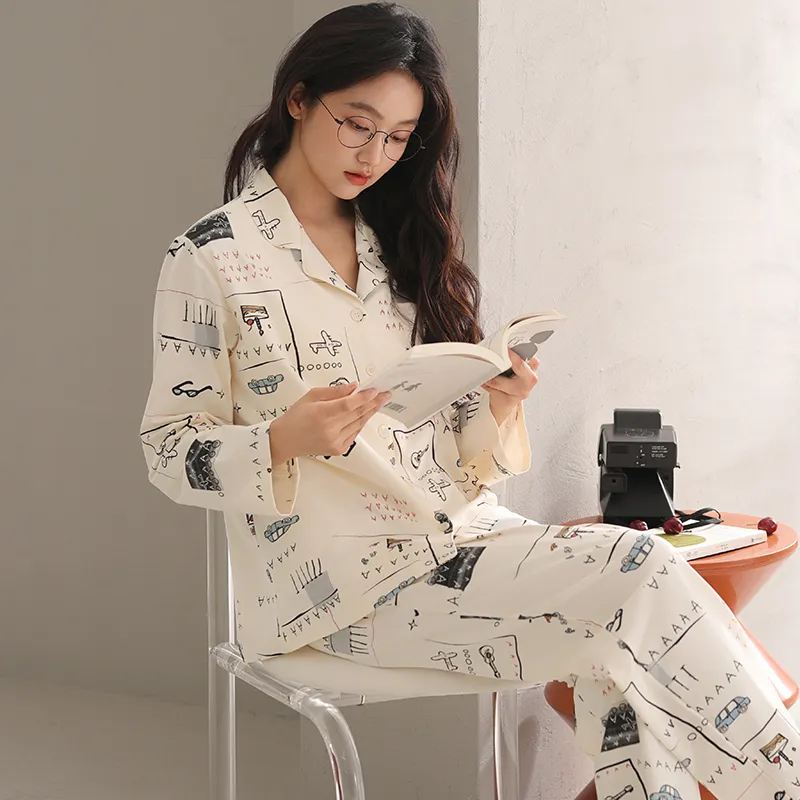 White Ran Pajama Set Women's Light Apricot-2