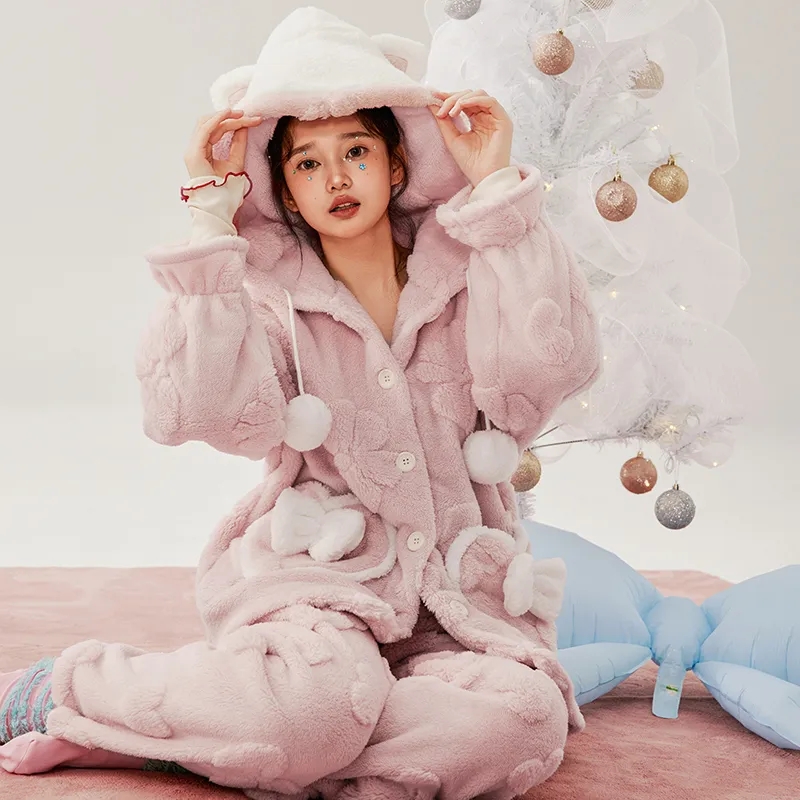 White Ran Pajama Set Women's Pink-1