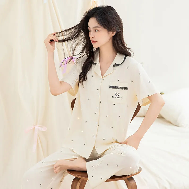 White Ran Pajama Set Women's Image Color-4