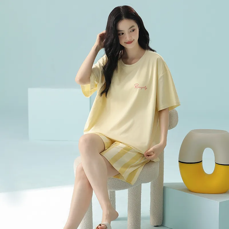 White Ran Pajama Set Women's Lemon-1