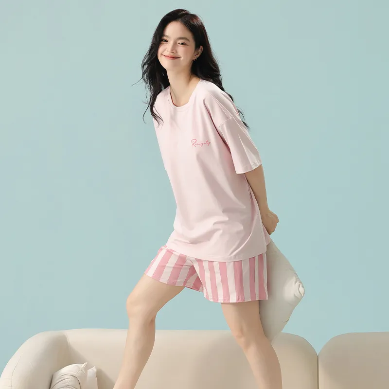 White Ran Pajama Set Women's Pink-3