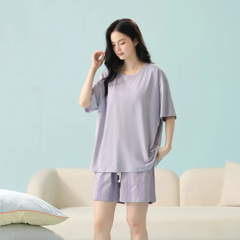 White Ran Pajama Set Women's Light Purple-6