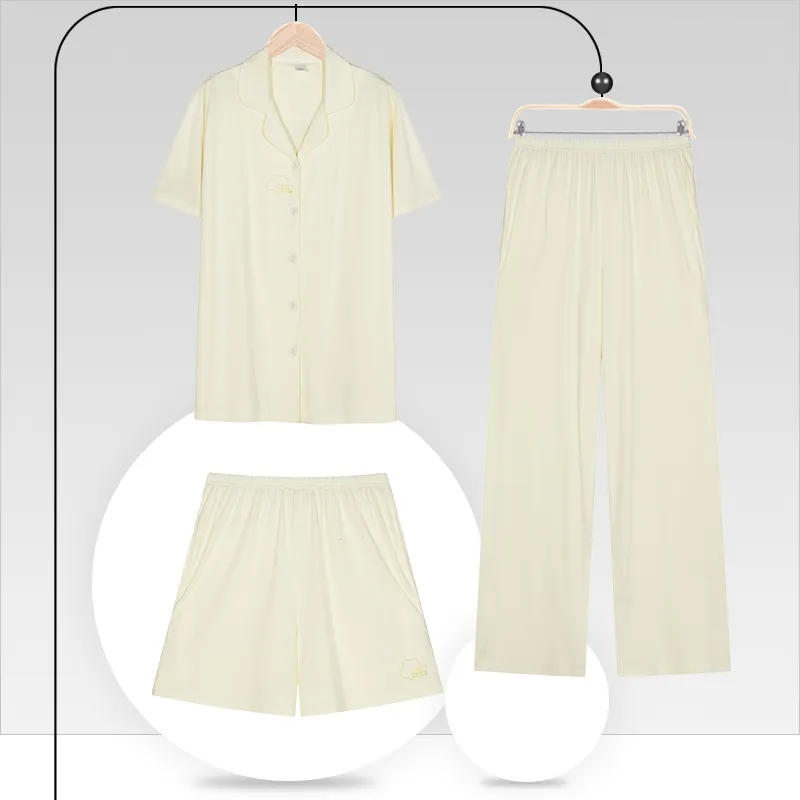 White Ran Pajama Set Women's Lemon-1