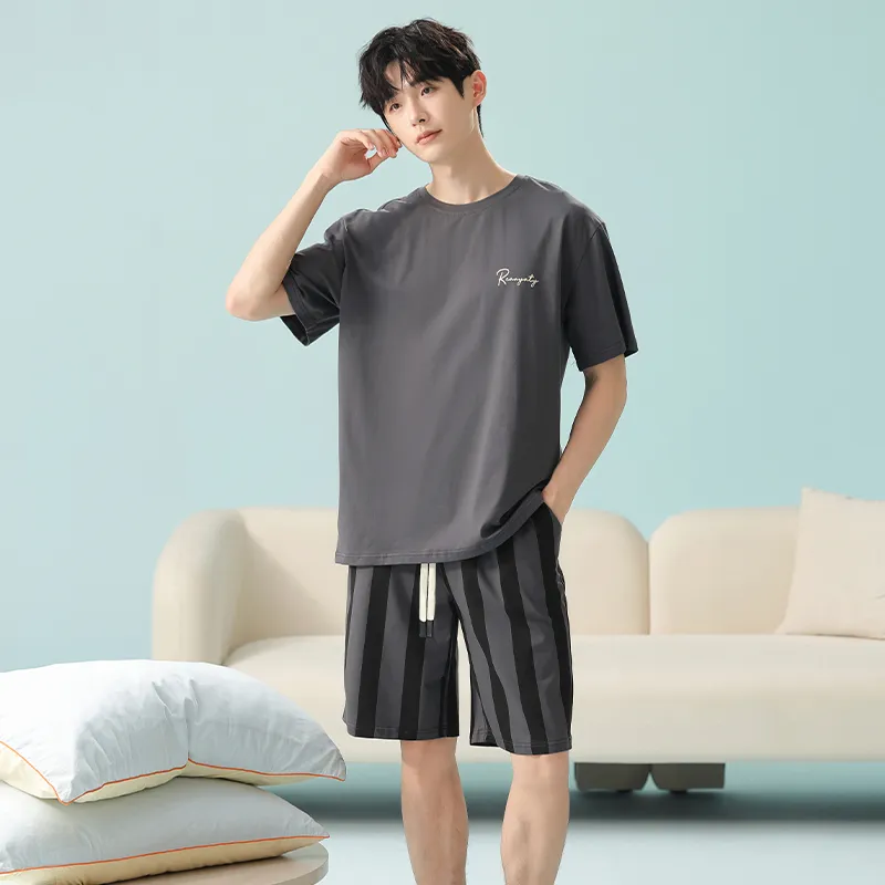 White Ran Pajama Set Men's Dark Gray-4