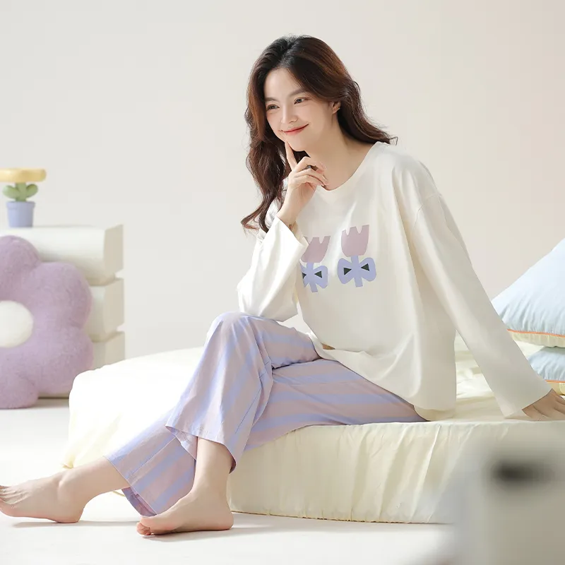 White Ran Pajama Set Women's Light Purple-1